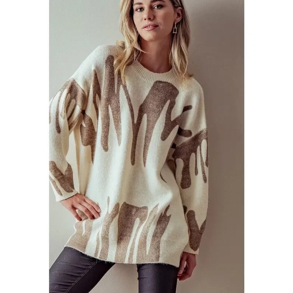 Scribble Oversized Cream Sweater